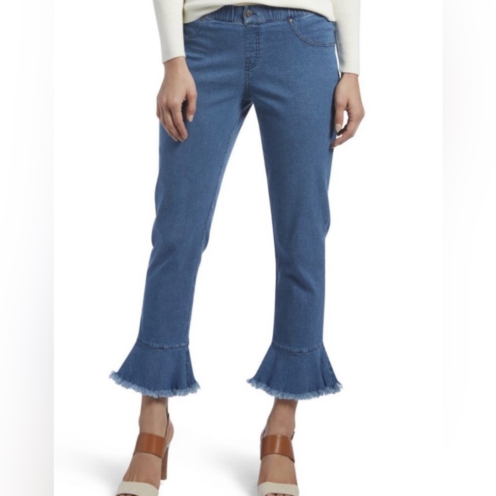 ZEZA B • Ruffle Hem Flared Skimmer Ankle Jeans - Size S